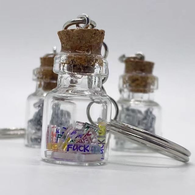 European Glass Bottle Keychain