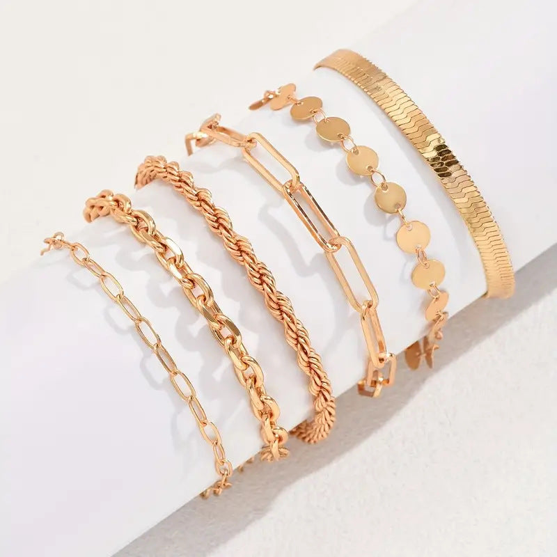 Six-piece Set All-match Bracelet Personality Fashion Snake Chain Hemp Flowers Chain Alloy