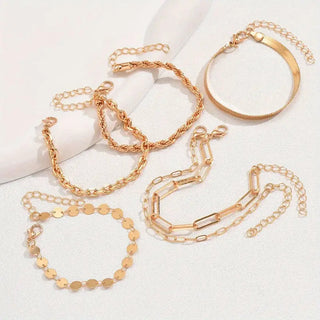 Six-piece Set All-match Bracelet Personality Fashion Snake Chain Hemp Flowers Chain Alloy